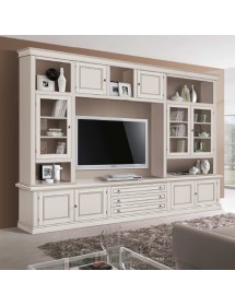 MOBILI 2G - Parete attrezzata in legno shabby avorio anticato 286x50x227 vista frontale