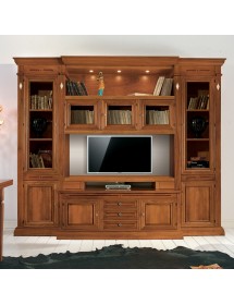 MOBILI 2G - Parete attrezzata classica in legno noce bassano 275x36/60x230 ista frontale