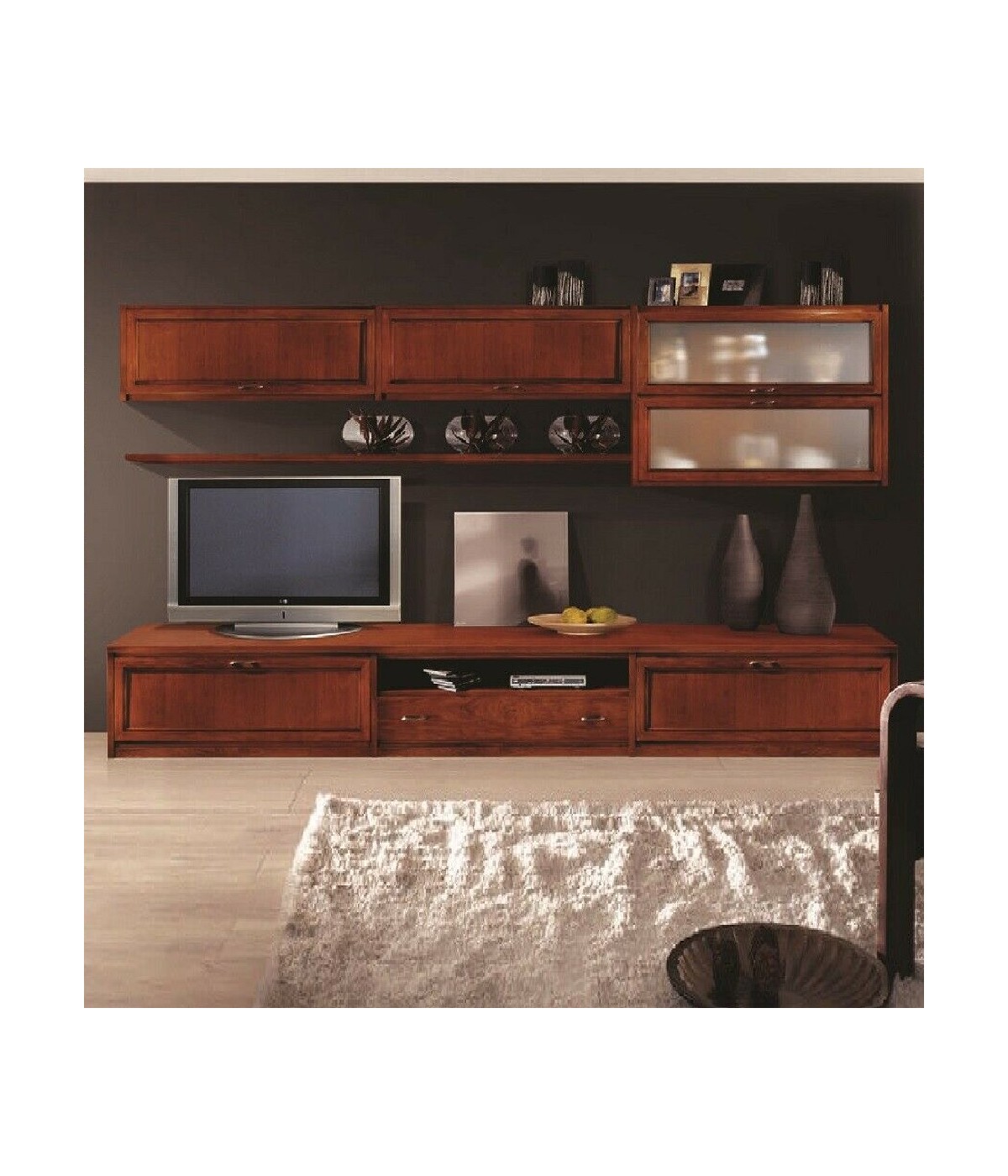 MOBILI 2G - Parete attrezzata porta tv classica legno bassano L.315 P.36/60 H.220 VISTA FRONTALE