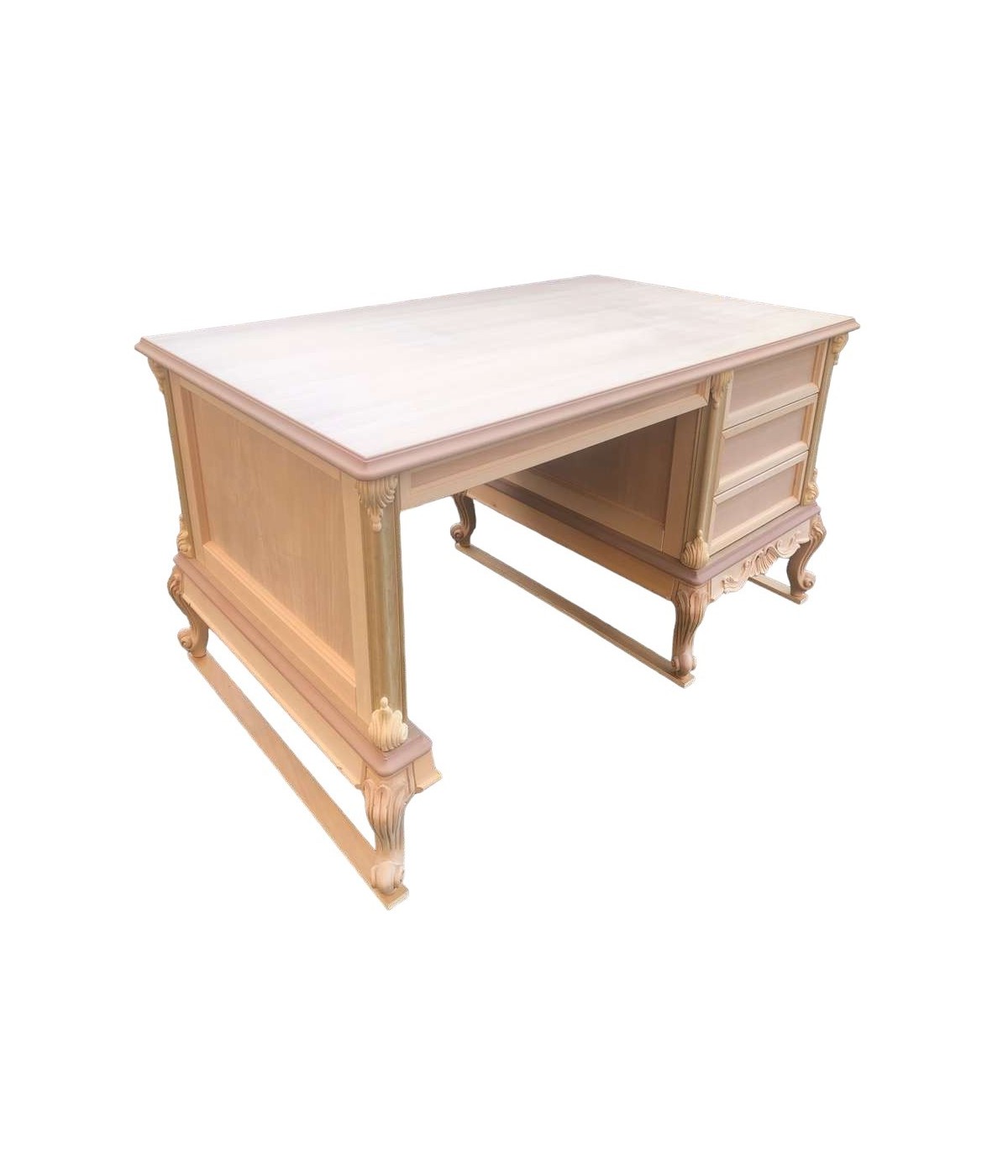 MOBILI 2G - scrivania 4 cassetti classica In Legno grezzo 141x89x77 vista frontale