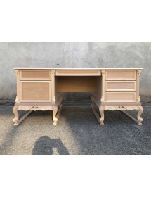 MOBILI 2G - scrivania 6 cassetti classica barocco Legno grezzo 180x87x77 vista frontale