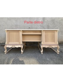 MOBILI 2G - scrivania 6 cassetti classica barocco Legno grezzo 180x87x77 vista frontale