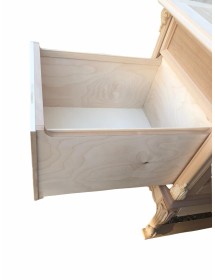 MOBILI 2G - scrivania 6 cassetti classica barocco Legno grezzo 180x87x77 vista frontale cassetto aperto
