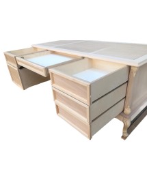 MOBILI 2G - scrivania 6 cassetti classica barocco Legno grezzo 180x87x77 vista frontale cassetti aperti