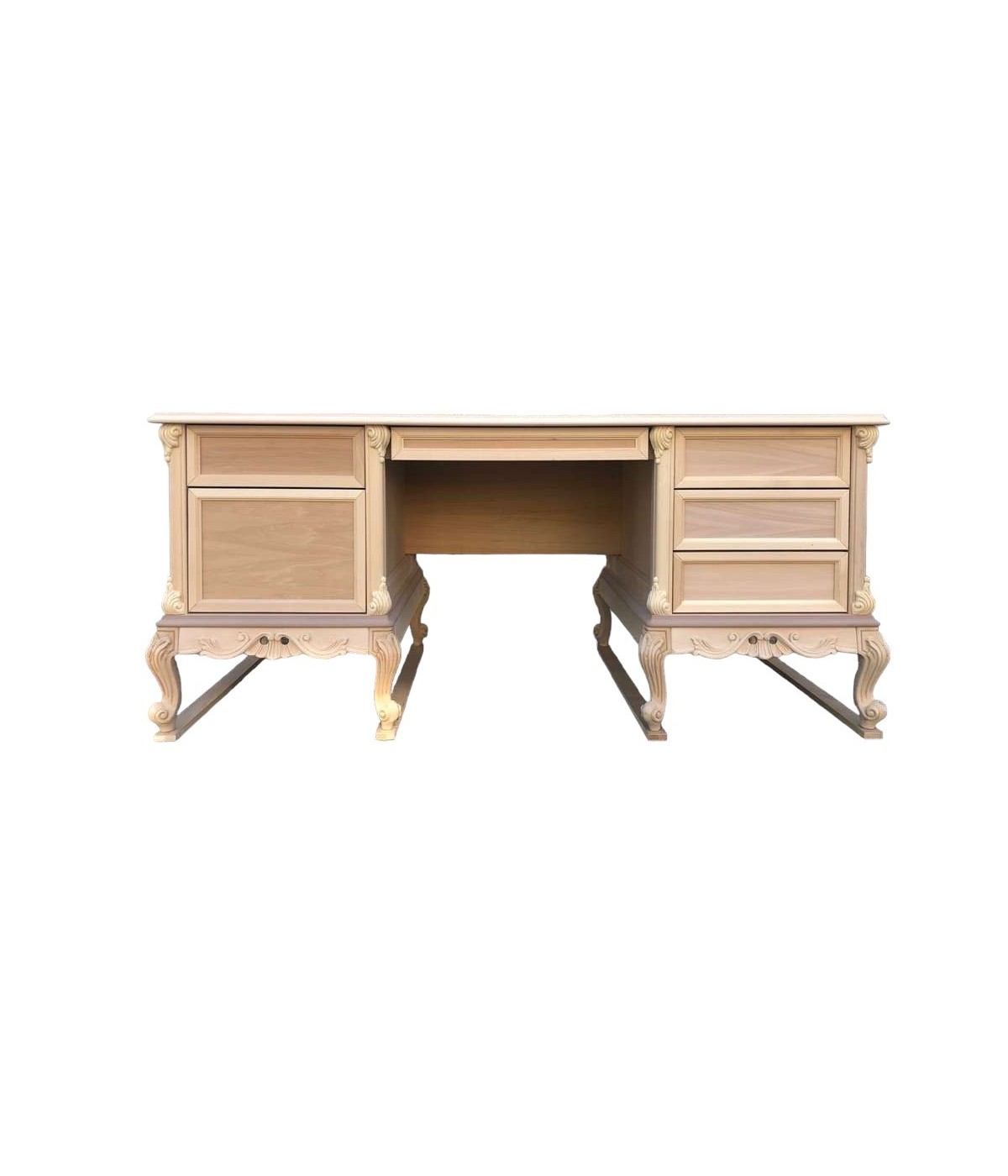 MOBILI 2G - scrivania 6 cassetti classica barocco Legno grezzo 180x87x77 vista frontale