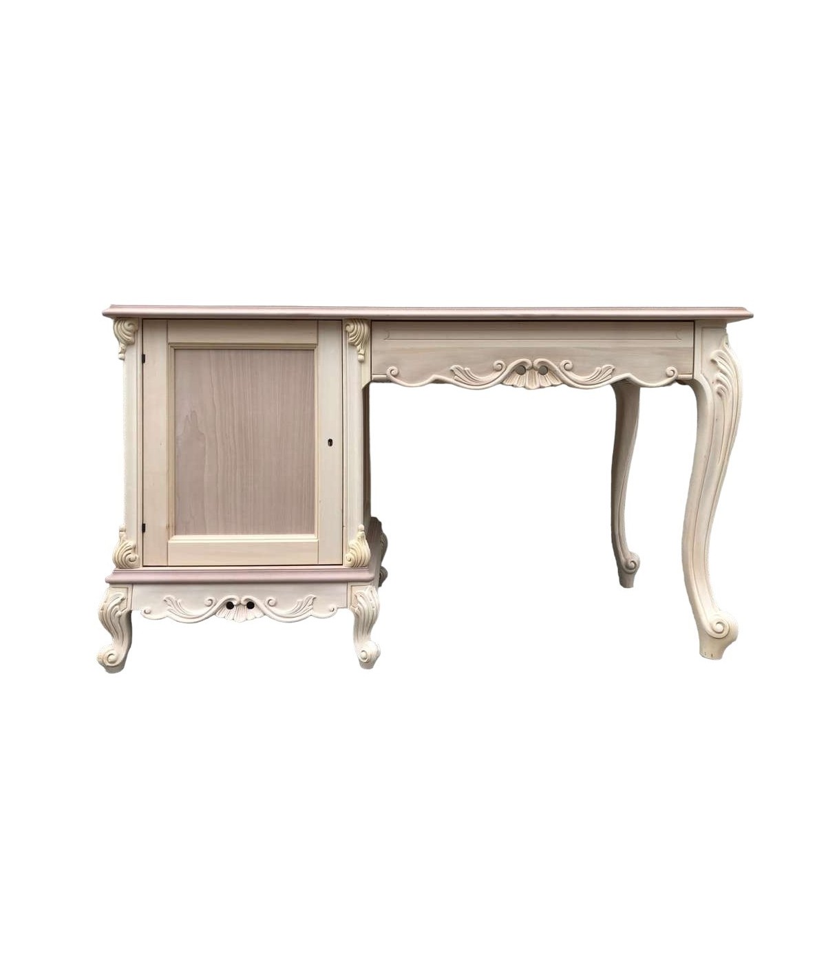 MOBILI 2G - scrivania porta frigo classica barocco Legno grezzo 142x61x78 vista frontale