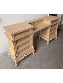 MOBILI 2G - scrivania toilette 10 cassetti classica barocco Legno grezzo 172x42x82 vista frontale