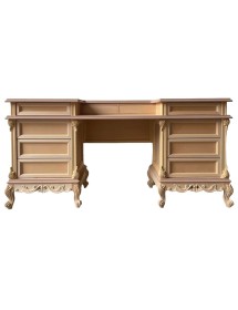 MOBILI 2G - scrivania toilette 10 cassetti classica barocco Legno grezzo 172x42x82 vista frontale