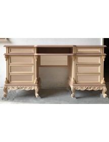MOBILI 2G - scrivania toilette 8 cassetti classica barocco Legno grezzo 163x45x82 vista frontale