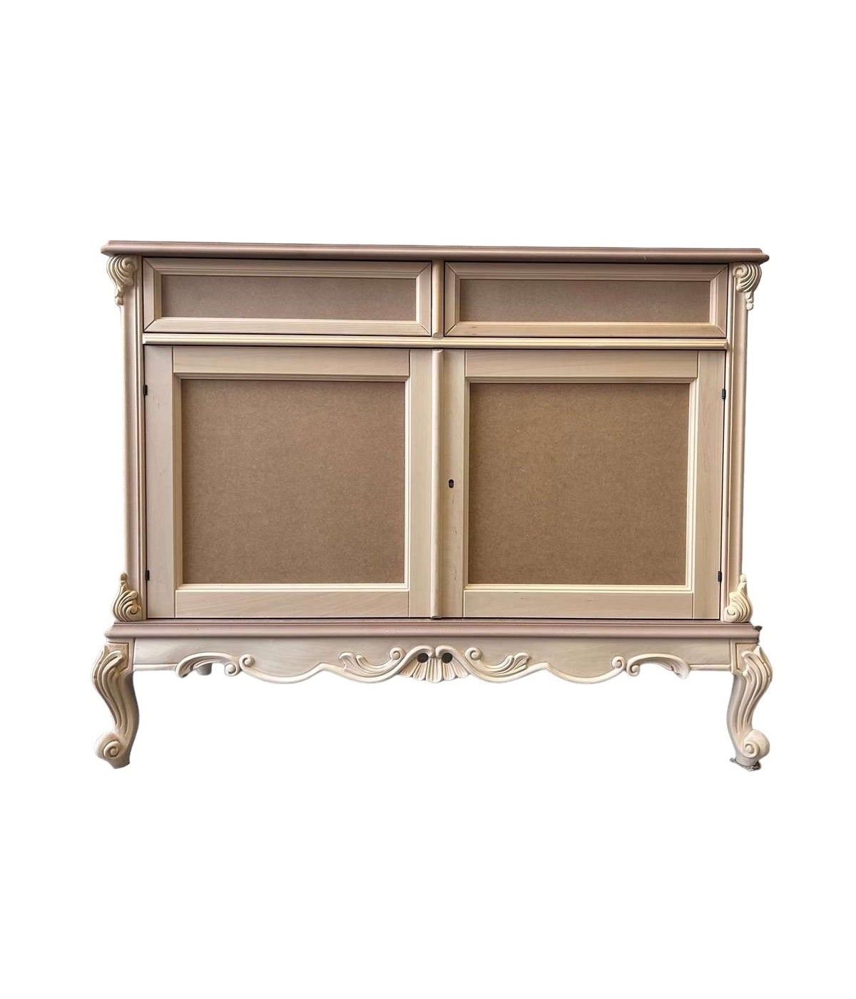 MOBILI 2G - Credenza 2 porte 2 cassetti classica barocco Legno grezzo 118x55x92 vista frontale