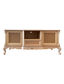 MOBILI 2G - Porta tv 2 ante 1 cassetto classico barocco Legno grezzo 174x60x76 vista frontale