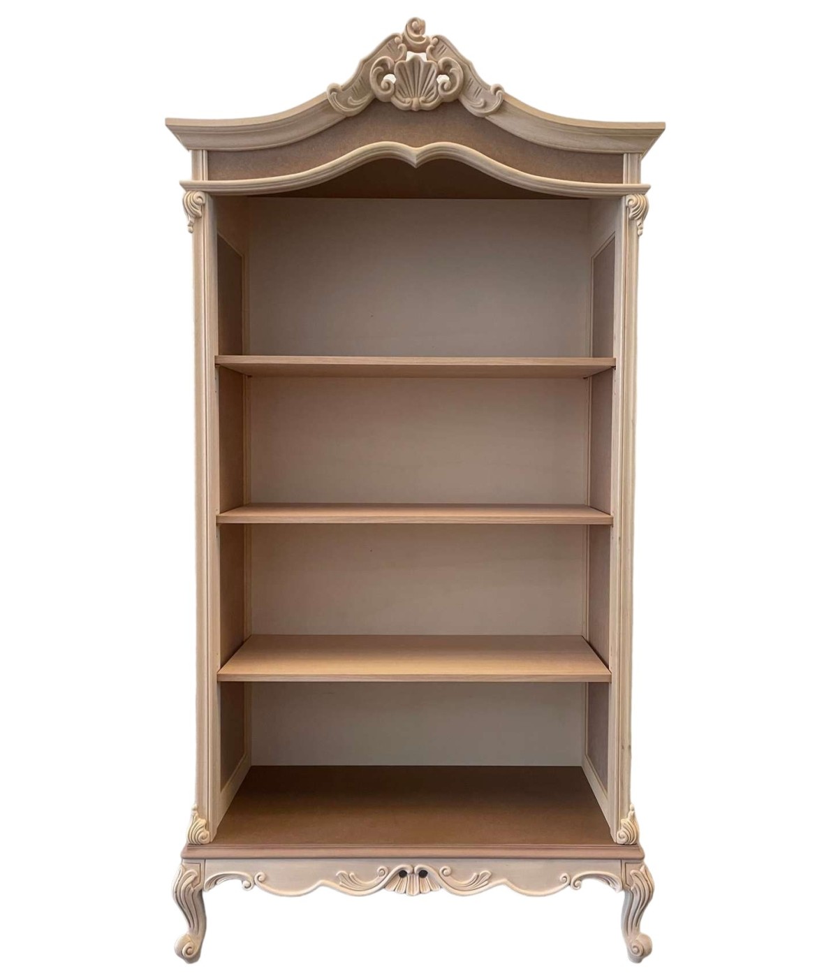 MOBILI 2G - Libreria a giorno 3 ripiani classica barocco Legno grezzo 114x47x217 vista frontale