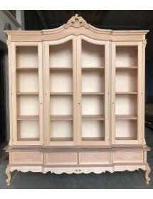 MOBILI 2G - Libreria vetrina 4 porte classica barocco legno grezzo 220x55x248 vista frontale