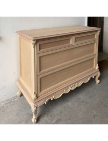 MOBILI 2G - Cassettiera 4 cassetti classica barocco Legno grezzo 134x56x102 vista frontale