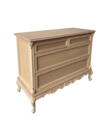 MOBILI 2G - Cassettiera 4 cassetti classica barocco Legno grezzo 134x56x102 vista frontale