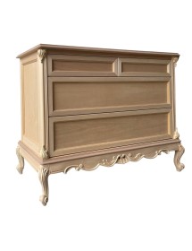 MOBILI 2G - Cassettiera 4 cassetti classica barocco Legno grezzo 134x56x102 vista frontale