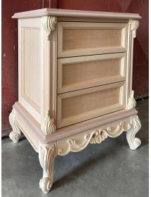MOBILI 2G - Comodino 3 cassetti classico barocco Legno grezzo 57x42x70 vista frontale