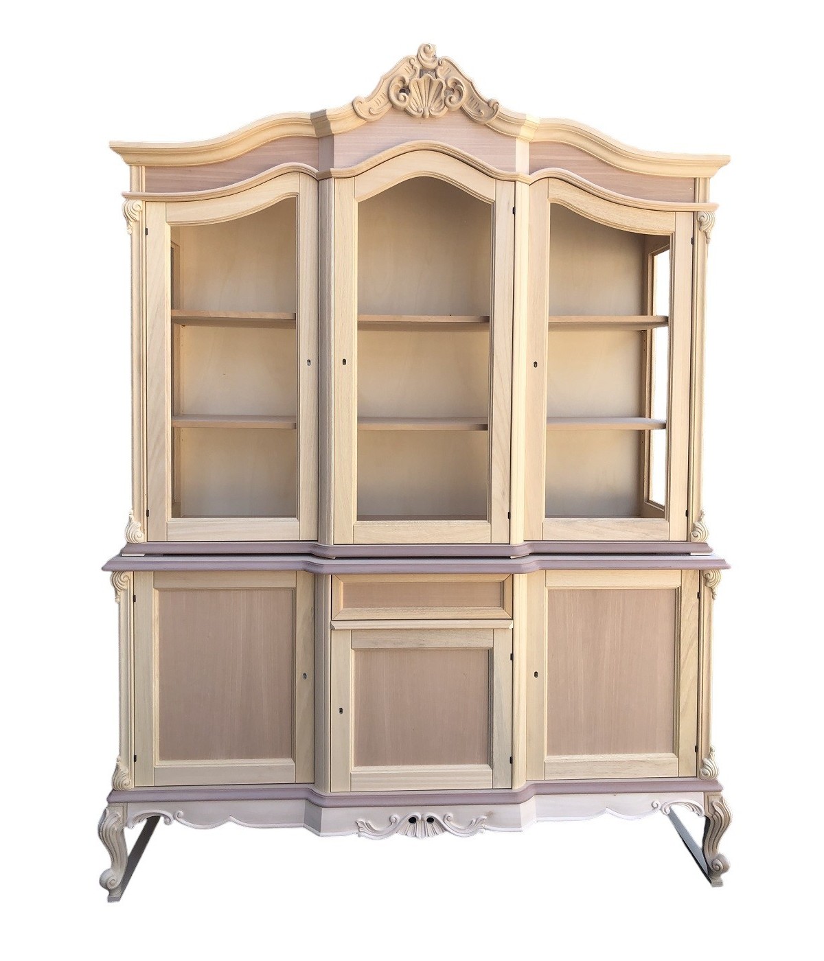 MOBILI 2G - Cristalliera 6 porte 1 cassetto classica barocco Legno grezzo 175x60x230 vista frontale