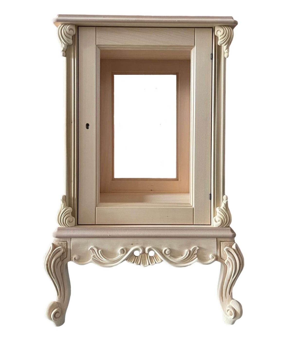 MOBILI 2G - Vetrina 1 anta classica barocco Legno grezzo 59x59x91 vista frontale