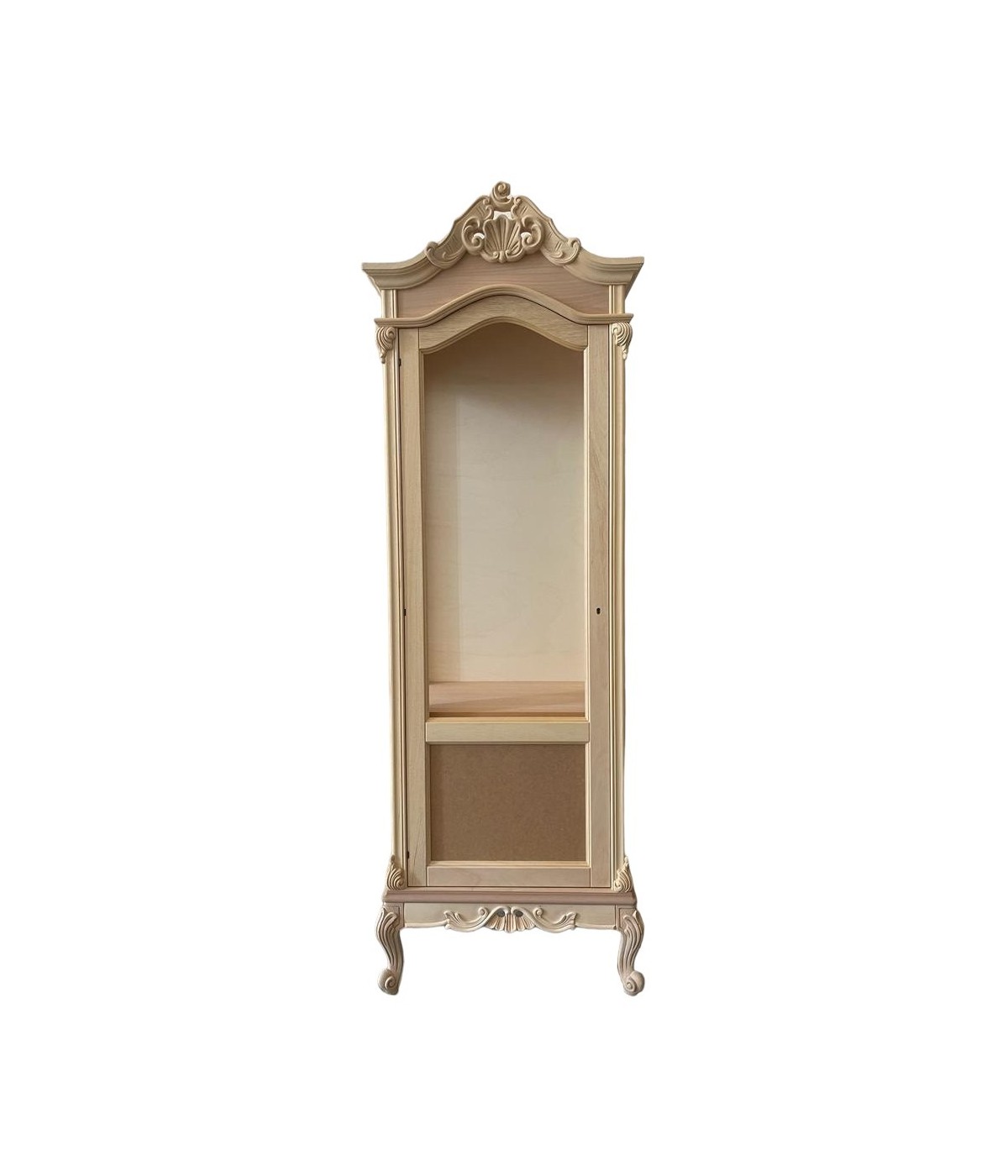 MOBILI 2G - Vetrina 1 anta classica barocco Legno grezzo 72x46x214 vista frontale