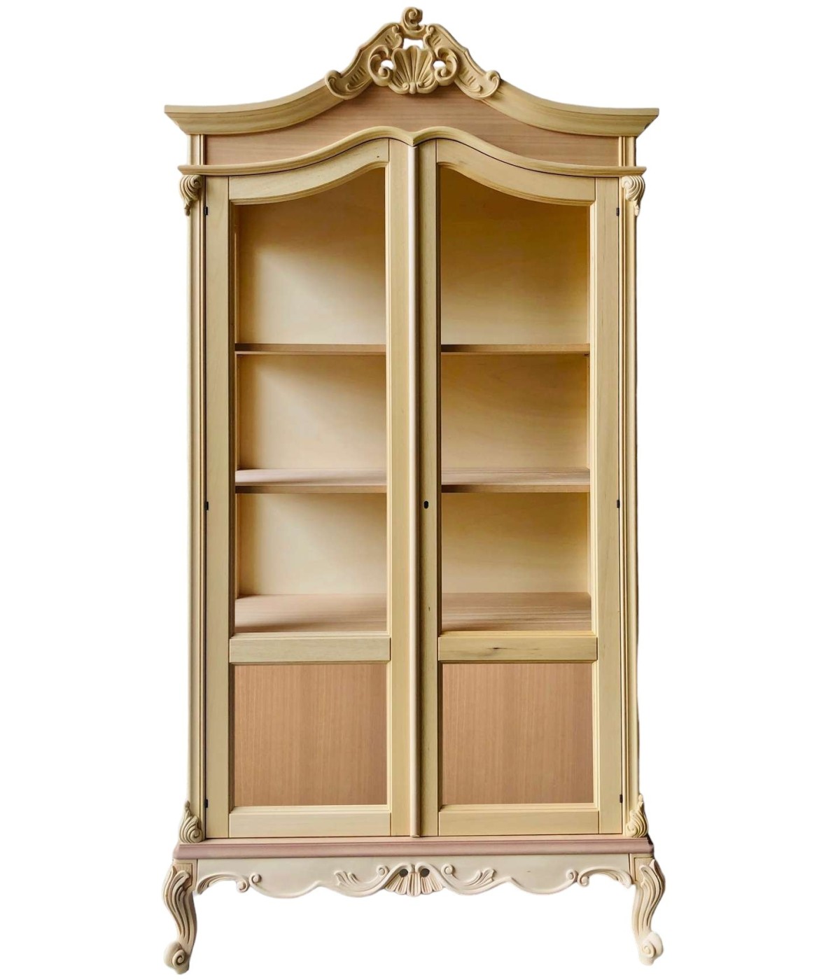 MOBILI 2G - Vetrina 2 ante classica barocco Legno grezzo 114x46x214 vista frontale