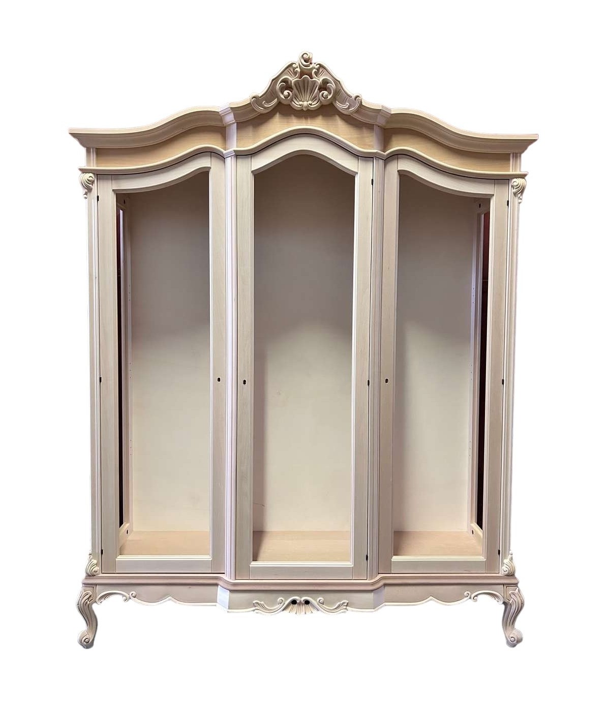 MOBILI 2G - Vetrina 3 ante classica barocco Legno grezzo 173x53x221 vista frontale