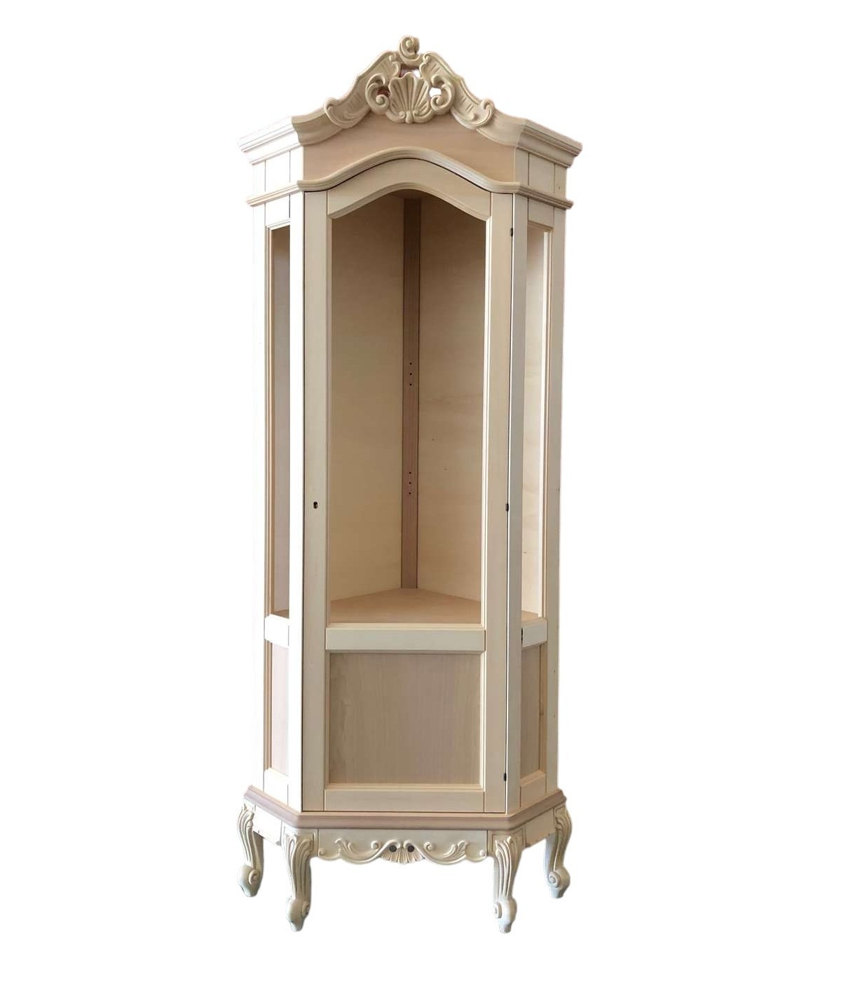 MOBILI 2G - Vetrina ad angolo 1 anta classica barocco Legno grezzo 89x66x214 vista frontale