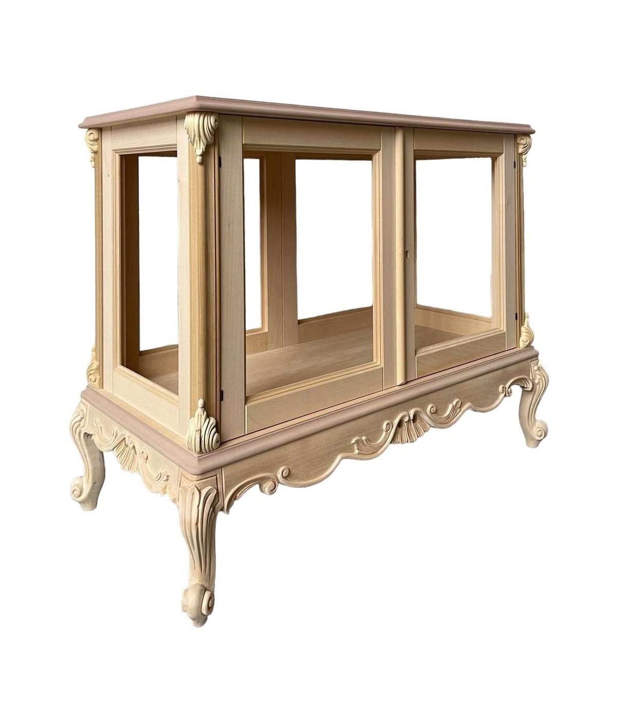 MOBILI 2G - Vetrina 2 ante classica barocco Legno grezzo 113x58x91 vista frontale