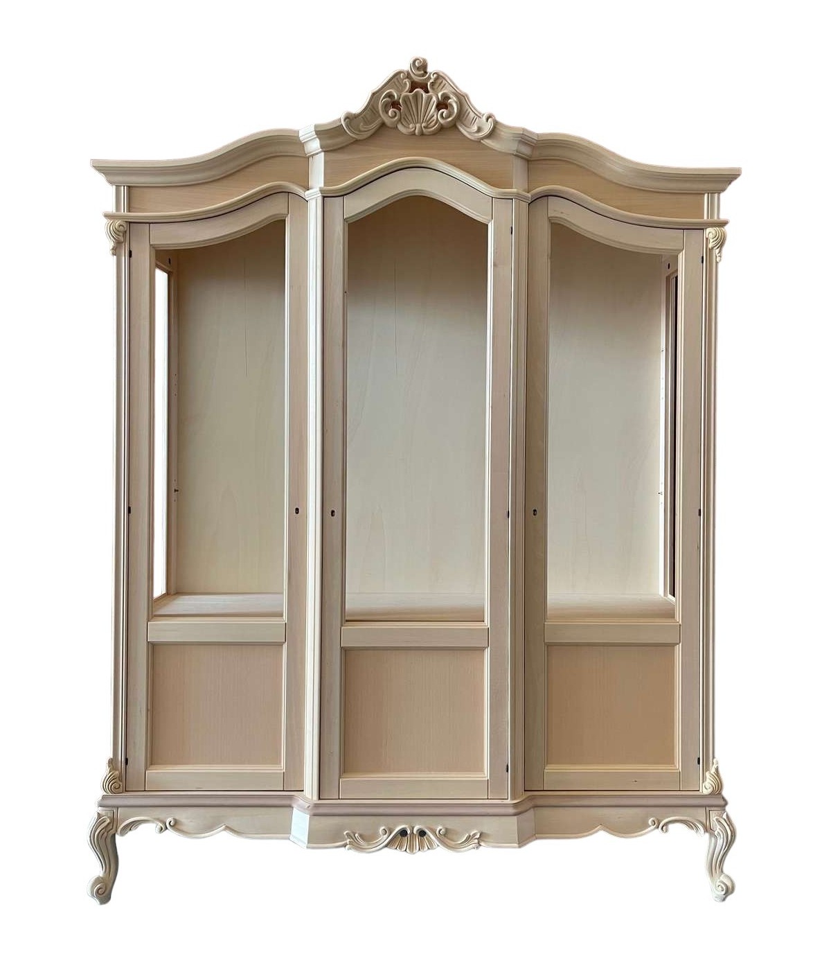 MOBILI 2G - Vetrina 3 ante classica barocco Legno grezzo 173x53x221 VISTA FRONTALE