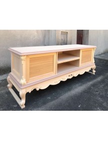 MOBILI 2G - Porta tv 2 cassetti classico barocco Legno grezzo 153x45x55 vista frontale