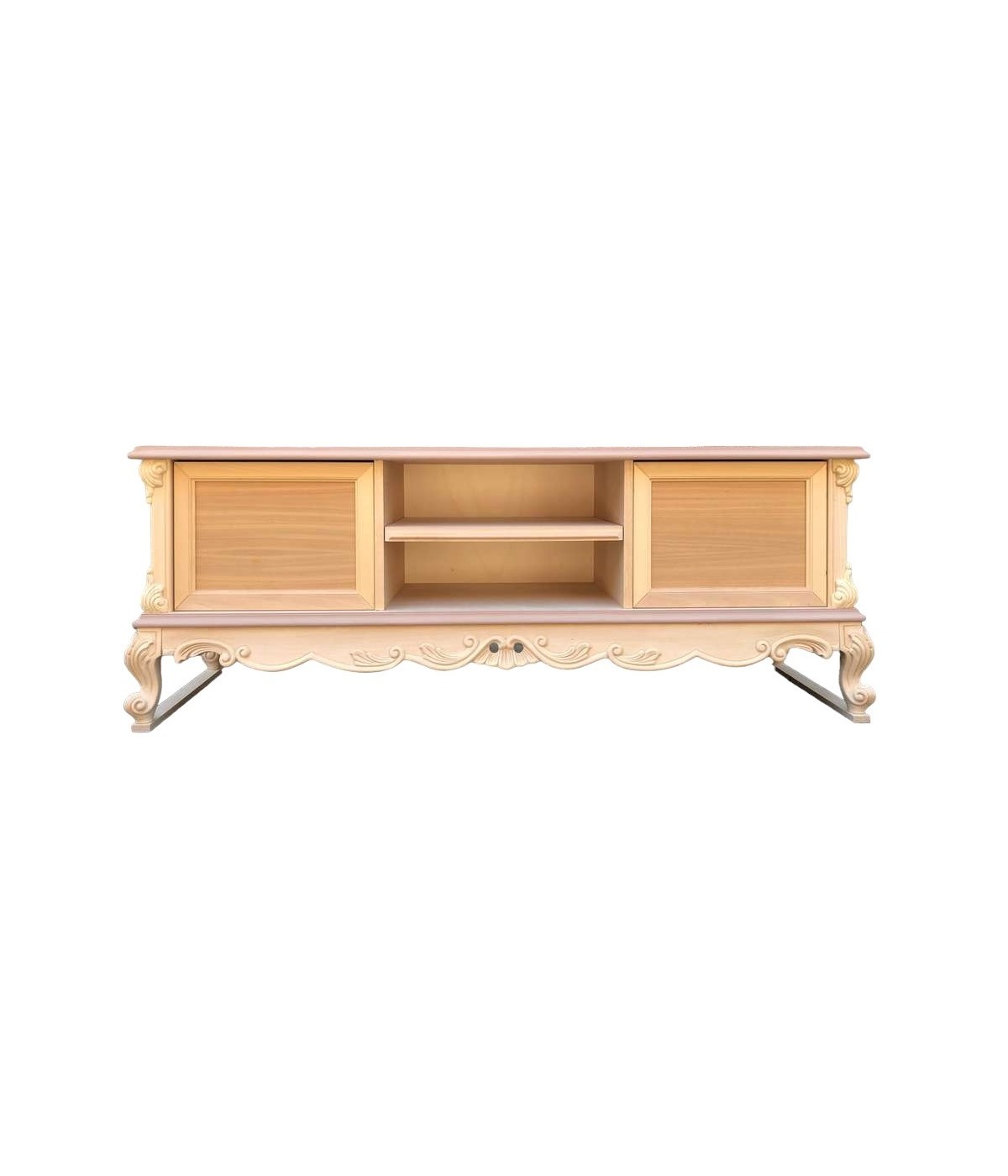 MOBILI 2G - Porta tv 2 cassetti classico barocco Legno grezzo 153x45x55 vista frontale