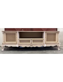 MOBILI 2G - Porta tv 2 ante 2 cassetti classico barocco Legno grezzo 200x60x70 vista frontale