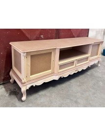 MOBILI 2G - Porta tv 2 ante 2 cassetti classico barocco Legno grezzo 200x60x70 vista frontale