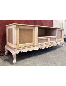 MOBILI 2G - Porta tv 2 ante 2 cassetti classico barocco Legno grezzo 200x60x70 vista frontale