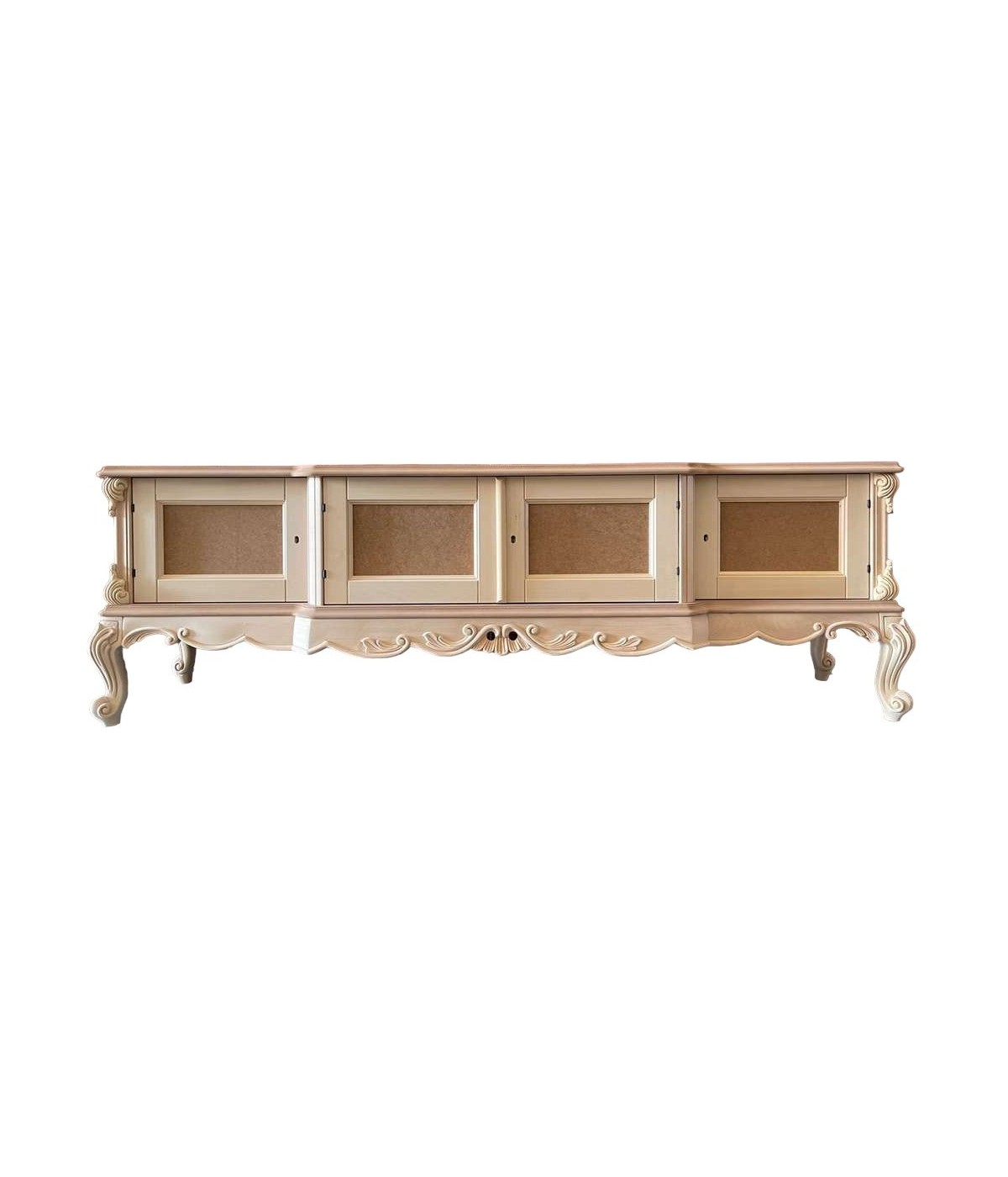 MOBILI 2G - Porta tv 4 ante classico barocco Legno grezzo 190x45x70 vista frontale
