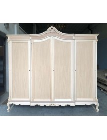 MOBILI 2G - Armadio 4 porte classico barocco Legno grezzo 225x73x230 vista frontale