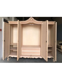 MOBILI 2G - Armadio 4 porte classico barocco Legno grezzo 225x73x230 vista frontale interno