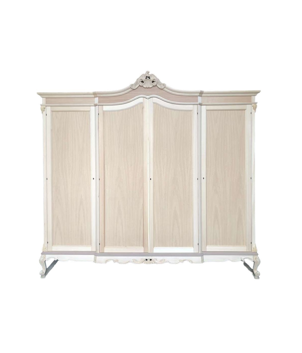MOBILI 2G - Armadio 4 porte classico barocco Legno grezzo 225x73x230 vista frontale