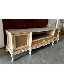 MOBILI 2G - Porta tv 2 ante 2 cassetti classico barocco Legno grezzo 258x60x76 vista frontale