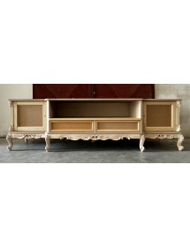 MOBILI 2G - Porta tv 2 ante 2 cassetti classico barocco Legno grezzo 258x60x76 vista frontale