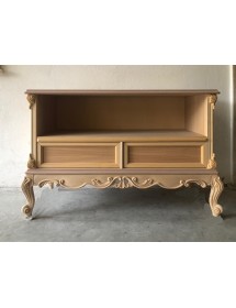 MOBILI 2G - Porta tv 2 cassetti classico barocco Legno grezzo 118x46x76 vista frontale