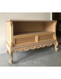 MOBILI 2G - Porta tv 2 cassetti classico barocco Legno grezzo 118x46x76 vista frontale