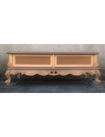 MOBILI 2G - Porta tv 2 cassetti classico barocco Legno grezzo 118x46x51 vista frontale