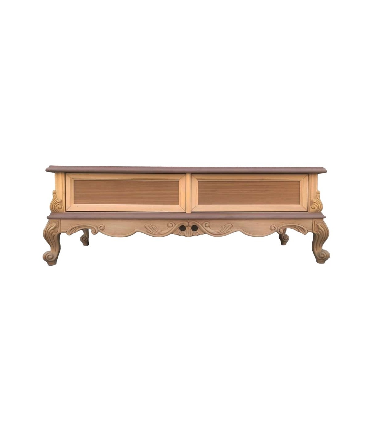 MOBILI 2G - Porta tv 2 cassetti classico barocco Legno grezzo 118x46x51 vista frontale