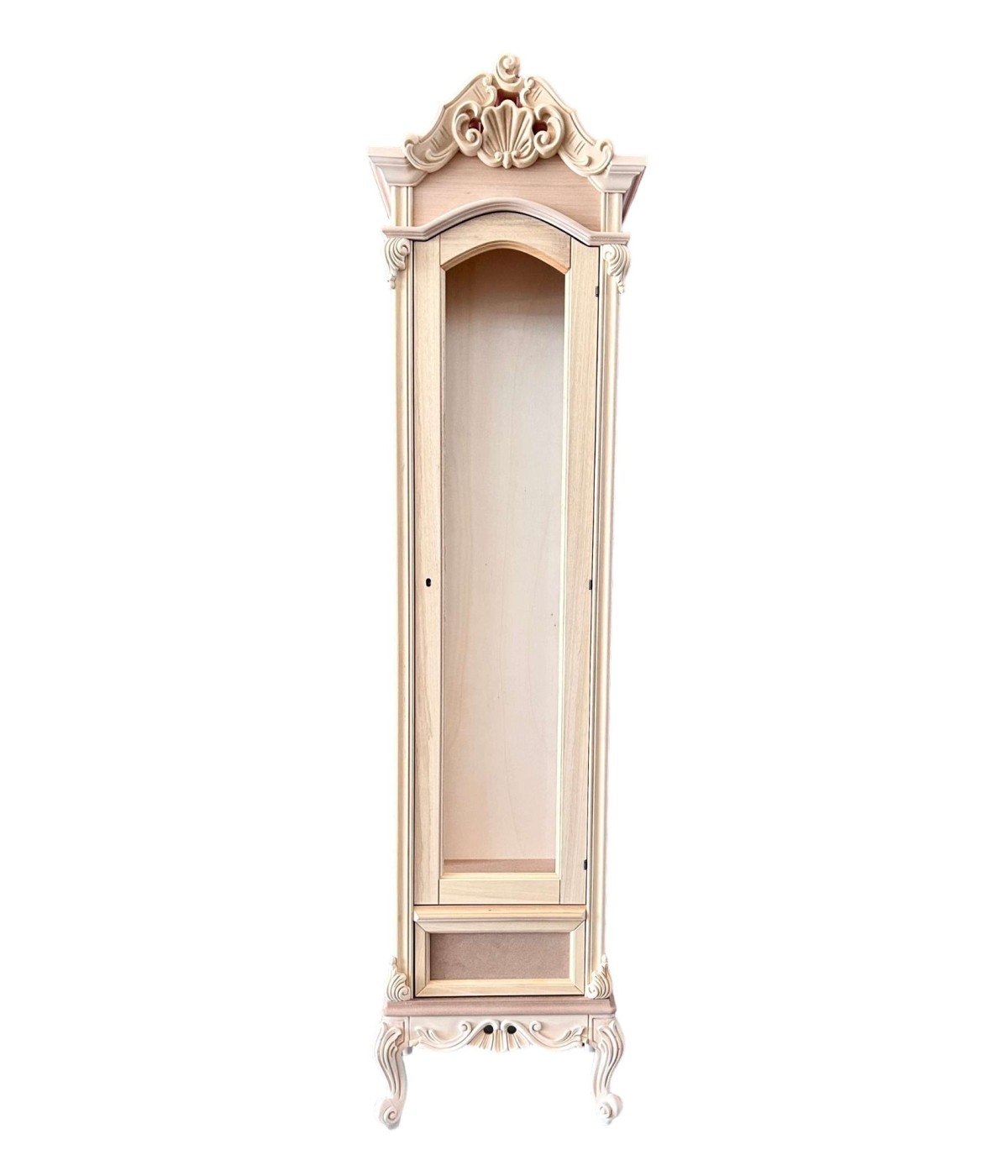 MOBILI 2G - Vetrina 1 anta 1 cassetto classica barocco Legno grezzo 53x34x214 vista frontale