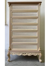 MOBILI 2G - Cassettiera 7 cassetti classica barocco Legno grezzo 87x48x148 vista frontale