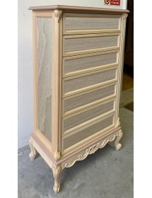 MOBILI 2G - Cassettiera 7 cassetti classica barocco Legno grezzo 87x48x148 vista frontale