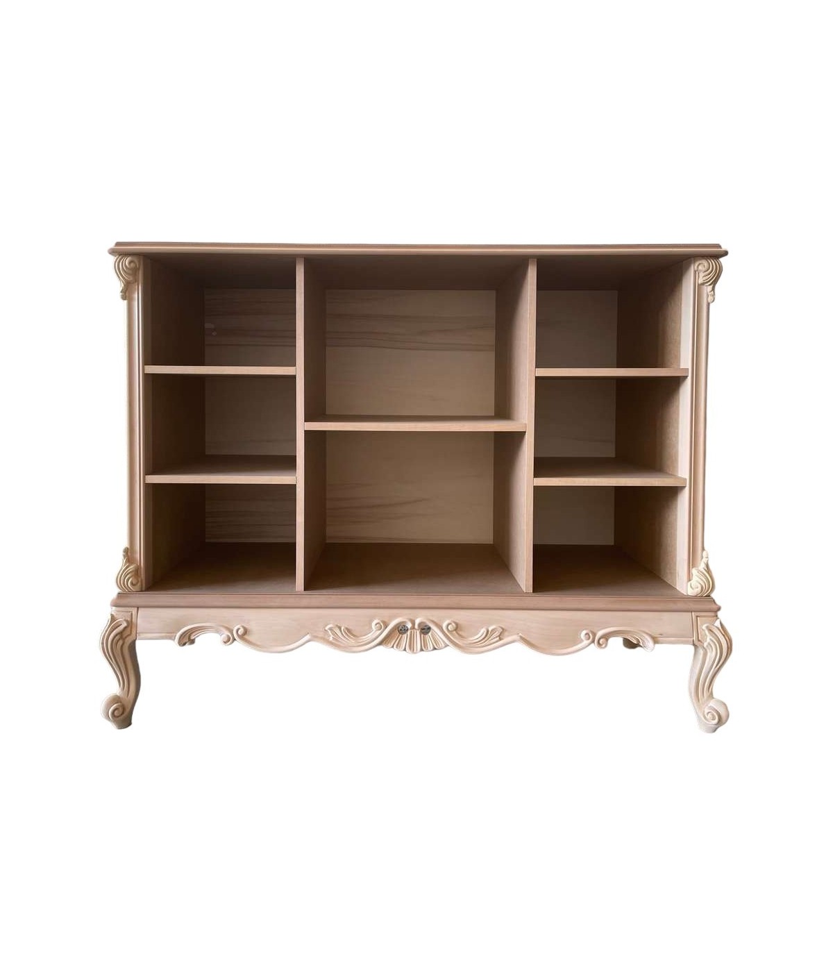 MOBILI 2G - Credenza bacheca a giorno classica barocco Legno grezzo 130x48x100 vista frontale