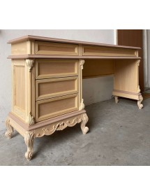 MOBILI 2G - scrivania toilette 5 cassetti classica barocco Legno grezzo 162x42x82 vista frontale