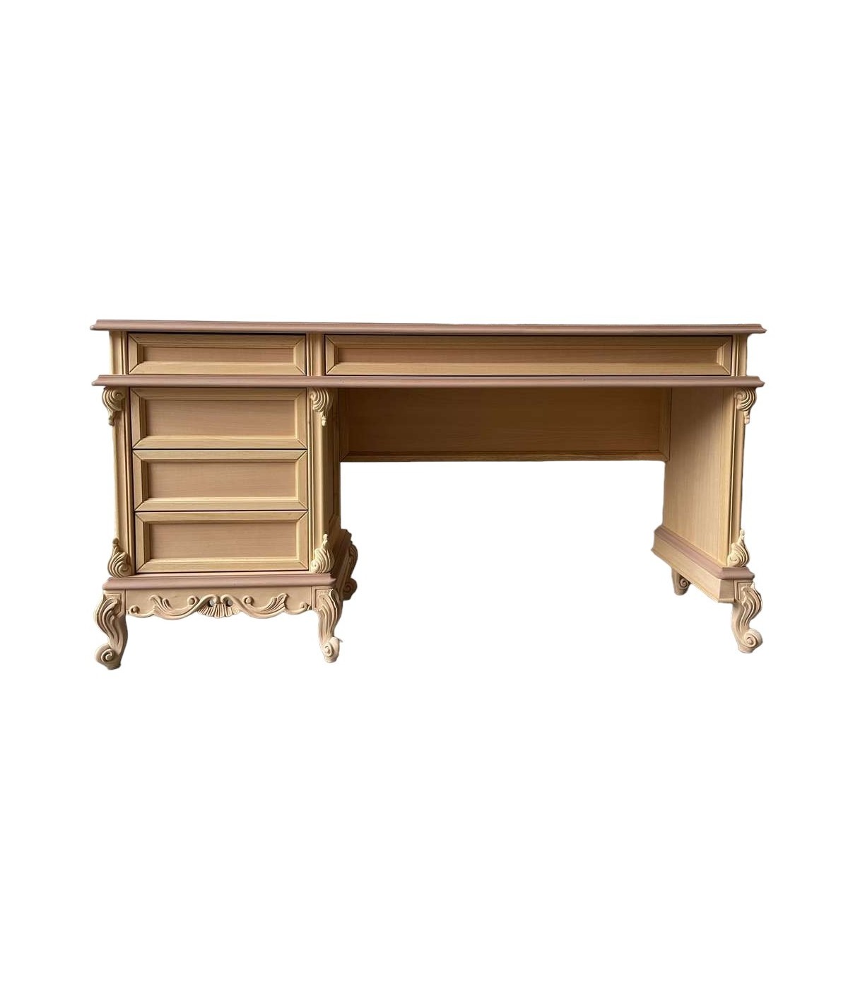 MOBILI 2G - scrivania toilette 5 cassetti classica barocco Legno grezzo 162x42x82 vista frontale